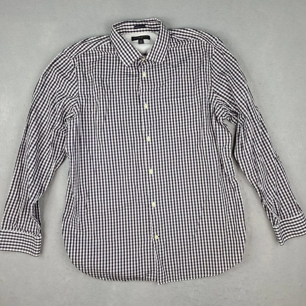 Banana Republic Shirt‎ Men's XL 17-17 1/2 Multicolor Plaid Woven in Italy Fitted